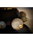 Ceramic and Brass Round Black Green and Gold Sofa Table, 1980 Ceramic and Brass Round Black Green and Gold Sofa Table, 1980