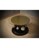 Ceramic and Brass Round Black Green and Gold Sofa Table, 1980 Ceramic and Brass Round Black Green and Gold Sofa Table, 1980