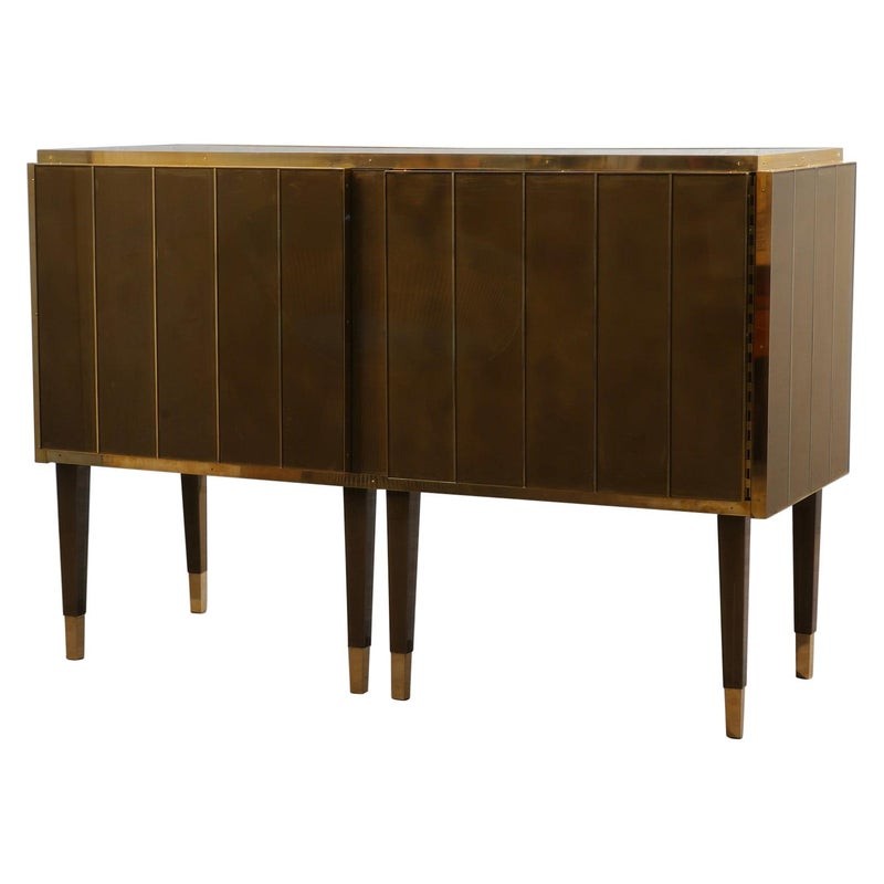 CR175 Credenza in vetro verde, tortora ed ottone