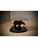 Ceramic and Brass Round Black Green and Gold Sofa Table, 1980 Ceramic and Brass Round Black Green and Gold Sofa Table, 1980