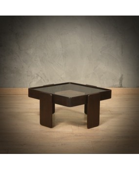 Gianfranco Frattini per Cassina Walnut and Glass Coffee Cocktail Table, 1960