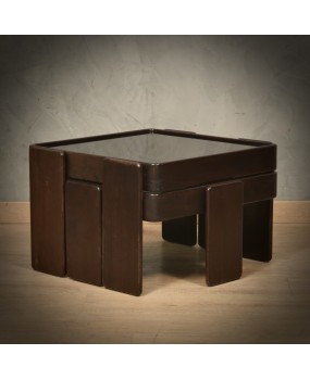 T 200 Gianfranco Frattini per Cassina Tavolini da caffè in noce e vetro, 1960