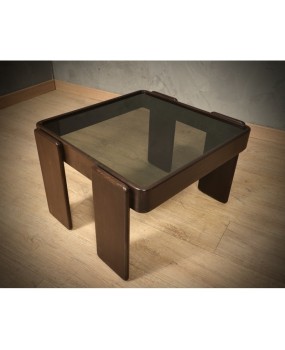 Gianfranco Frattini per Cassina Walnut and Glass Coffee Cocktail Table, 1960