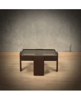 T 200 Gianfranco Frattini per Cassina Tavolini da caffè in noce e vetro, 1960
