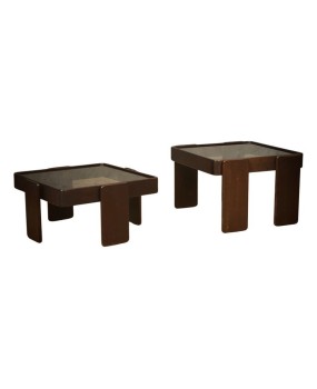 T 200 Gianfranco Frattini per Cassina Tavolini da caffè in noce e vetro, 1960