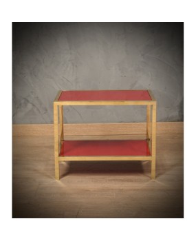 MidCentury Brass and Red Glass Side Table, 1970