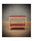 MidCentury Brass and Red Glass Side Table, 1970 MidCentury Brass and Red Glass Side Table, 1970