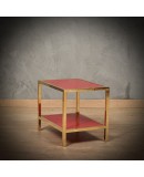 MidCentury Brass and Red Glass Side Table, 1970 MidCentury Brass and Red Glass Side Table, 1970
