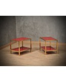MidCentury Brass and Red Glass Side Table, 1970 MidCentury Brass and Red Glass Side Table, 1970