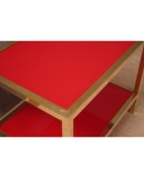 MidCentury Brass and Red Glass Side Table, 1970 MidCentury Brass and Red Glass Side Table, 1970