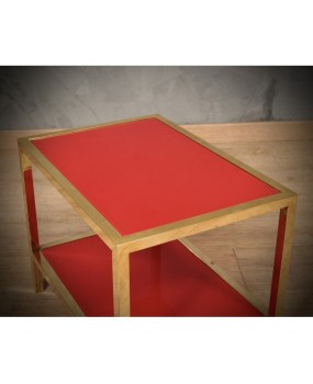 MidCentury Brass and Red Glass Side Table, 1970