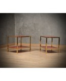 MidCentury Brass and Red Glass Side Table, 1970 MidCentury Brass and Red Glass Side Table, 1970
