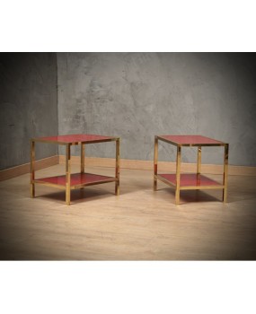 MidCentury Brass and Red Glass Side Table, 1970
