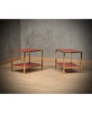 MidCentury Brass and Red Glass Side Table, 1970 MidCentury Brass and Red Glass Side Table, 1970
