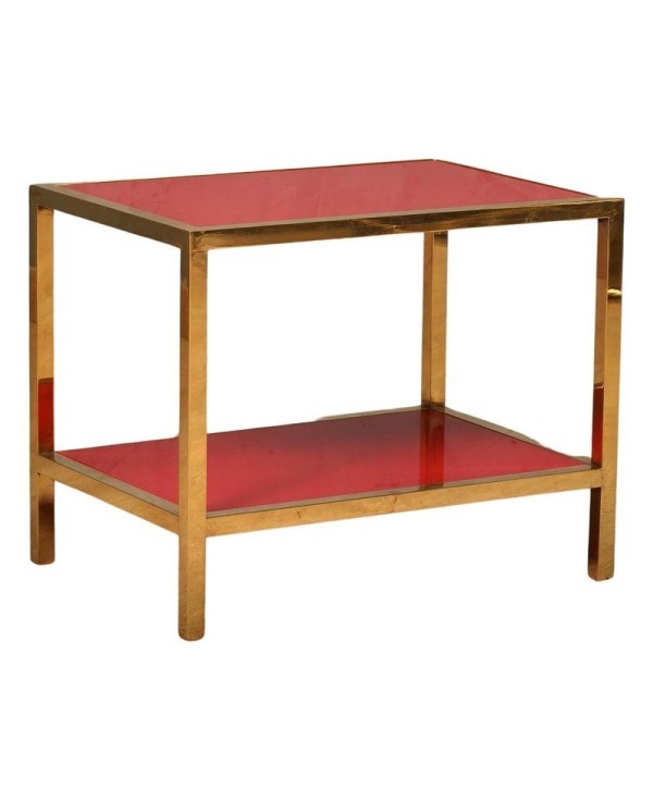 MidCentury Brass and Red Glass Side Table, 1970 MidCentury Brass and Red Glass Side Table, 1970