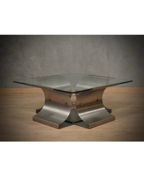 Francois Monnet Steel and Glass Mid-Century Sofa Table, 1970