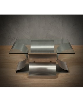 Francois Monnet Steel and Glass Mid-Century Sofa Table, 1970