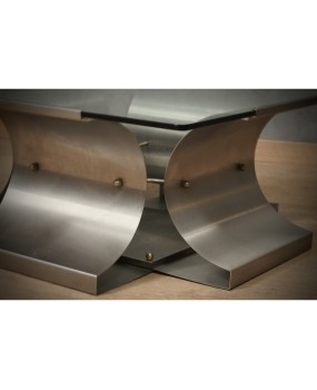 Francois Monnet Steel and Glass Mid-Century Sofa Table, 1970