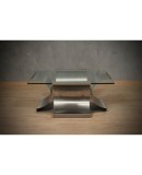 Francois Monnet Steel and Glass Mid-Century Sofa Table, 1970 Francois Monnet Steel and Glass Mid-Century Sofa Table, 1970