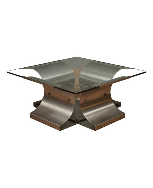 Francois Monnet Steel and Glass Mid-Century Sofa Table, 1970 Francois Monnet Steel and Glass Mid-Century Sofa Table, 1970