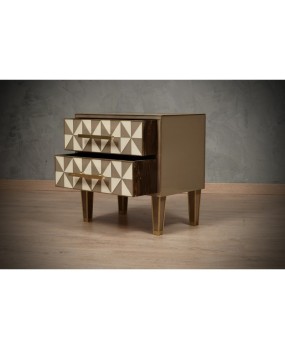 MidCentury Square White and Dove-Gray Color Glass and Brass Night Stand, 2020
