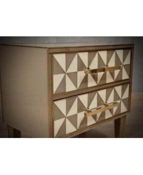 MidCentury Square White and Dove-Gray Color Glass and Brass Night Stand, 2020