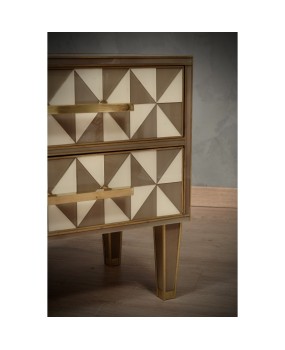 MidCentury Square White and Dove-Gray Color Glass and Brass Night Stand, 2020