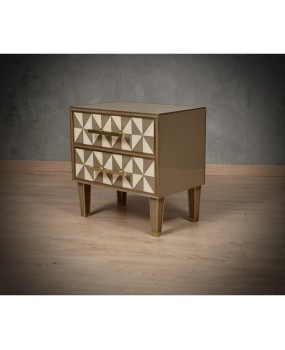 MidCentury Square White and Dove-Gray Color Glass and Brass Night Stand, 2020