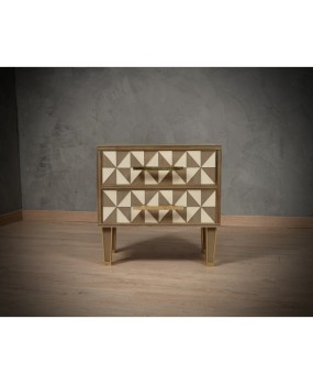MidCentury Square White and Dove-Gray Color Glass and Brass Night Stand, 2020