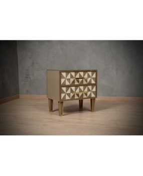 MidCentury Square White and Dove-Gray Color Glass and Brass Night Stand, 2020