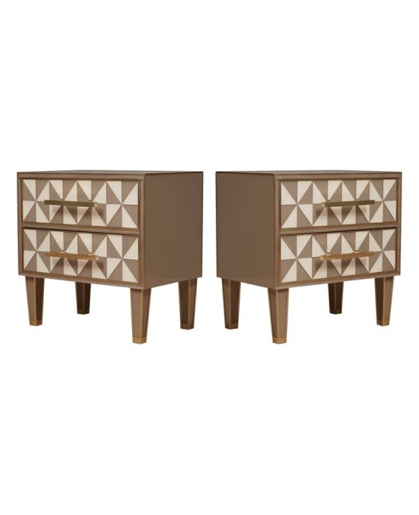 MidCentury Square White and Dove-Gray Color Glass and Brass Night Stand, 2020 MidCentury Square White and Dove-Gray Color Glass and Brass Night Stand, 2020