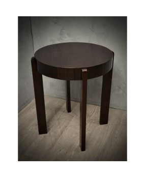 Midcentury Round Walnut Wood Stained in Dark Mahogany Side Table, 1940