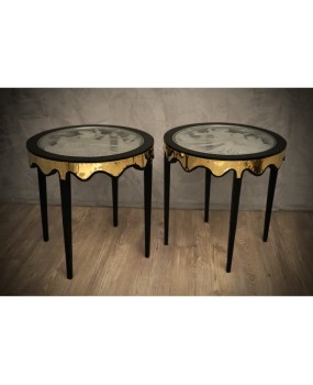 T 165 Coppia di Tavolini in Vetro Ottone