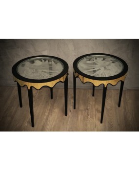 T 165 Coppia di Tavolini in Vetro Ottone