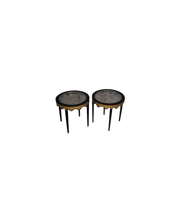 T 165 Coppia di Tavolini in Vetro Ottone T 165 Coppia di Tavolini in Vetro Ottone
