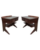 Dassi Midcentury Mahogany and Glass Top Italian Nightstands, 1950 Dassi Midcentury Mahogany and Glass Top Italian Nightstands, 1950