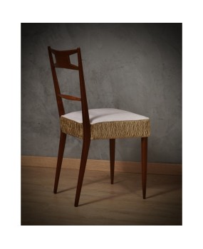 Walnut Wood and White and Bronze Velvet Italian Chair, 1950