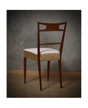 Walnut Wood and White and Bronze Velvet Italian Chair, 1950