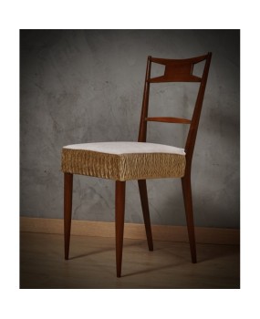 Walnut Wood and White and Bronze Velvet Italian Chair, 1950