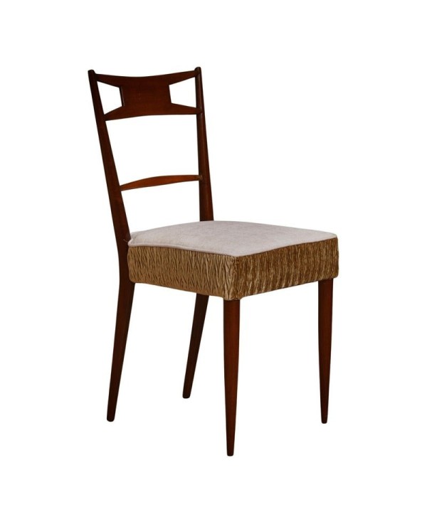 Walnut Wood and White and Bronze Velvet Italian Chair, 1950 Walnut Wood and White and Bronze Velvet Italian Chair, 1950