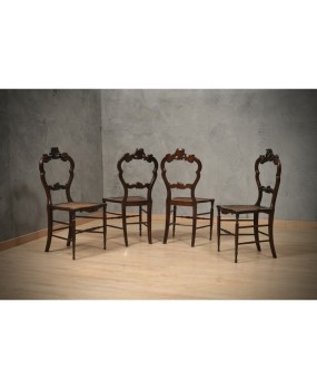Louis Philippe Walnut and Vienna Straw Italian Chairs, 1940
